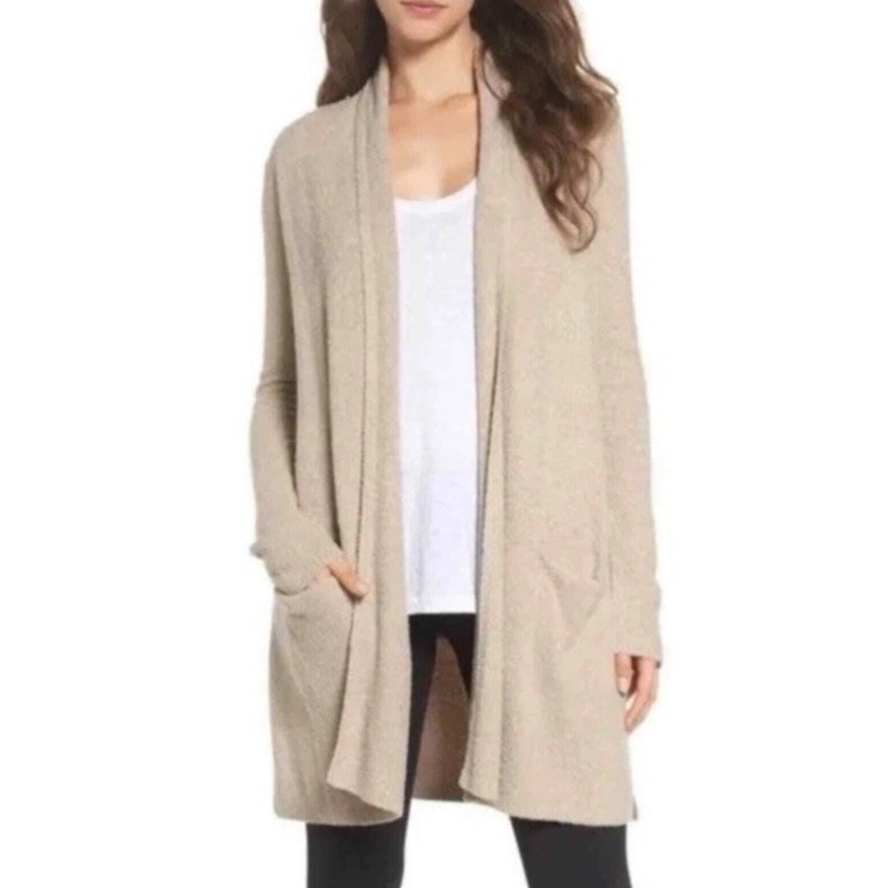 Barefoot Dreams Cozy Chic Long Cardigan Bisque Open Front Pockets Size Small